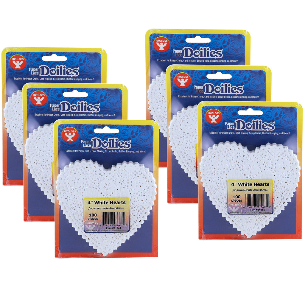 (6 Pk) Doilies 4 White Hearts 100 Per Pk