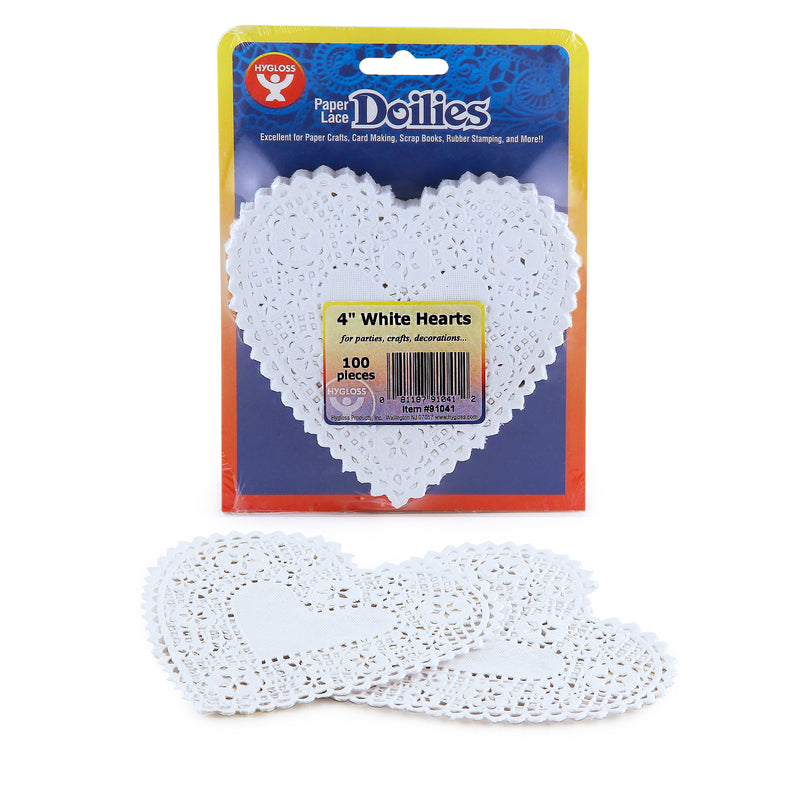 (6 Pk) Doilies 4 White Hearts 100 Per Pk