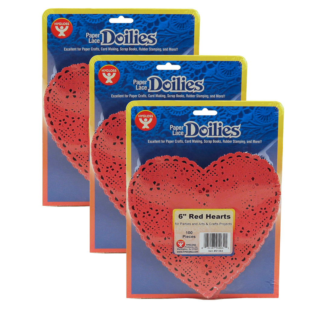 (3 Pk) Doilies 6 Red Hearts 100 Per Pk