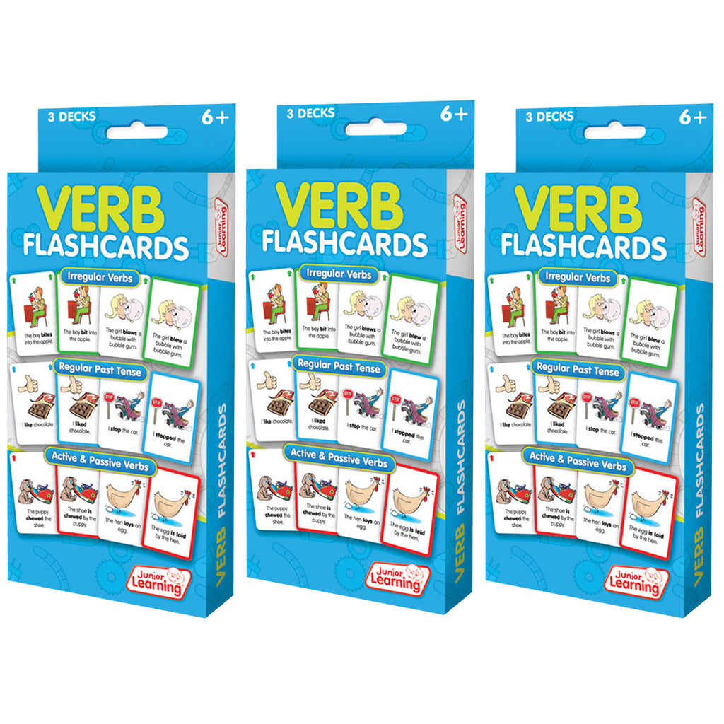 Verb Flashcards, 3 Sets Per Pack, 3 Packs