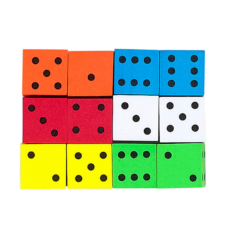 16mm Foam Dice 12pk Assorted Color Spot