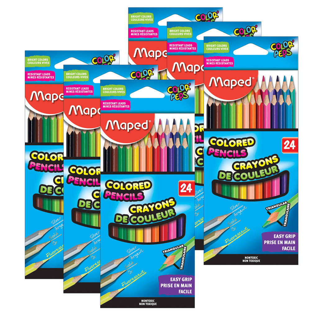 (6 Pk) Triangular Colored Pencils 24 Colrs