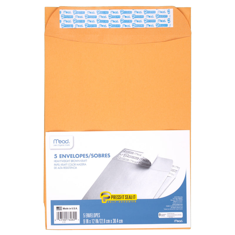 (12 Pk) Mead Press It Seal It 9x12 Envelopes 5 Per Pk