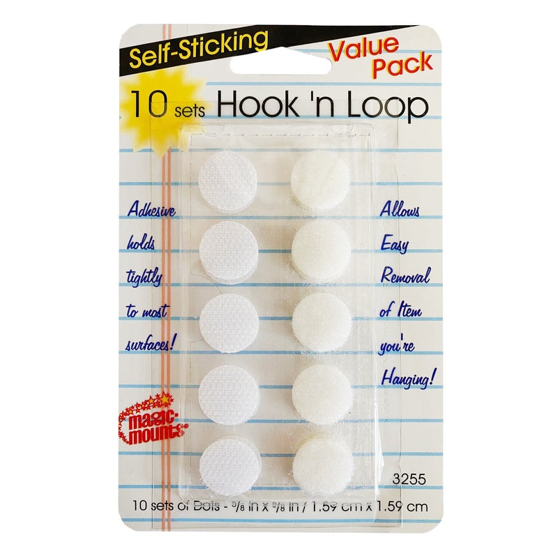 (12 Pk) 10ct White Hook & Loop Dots