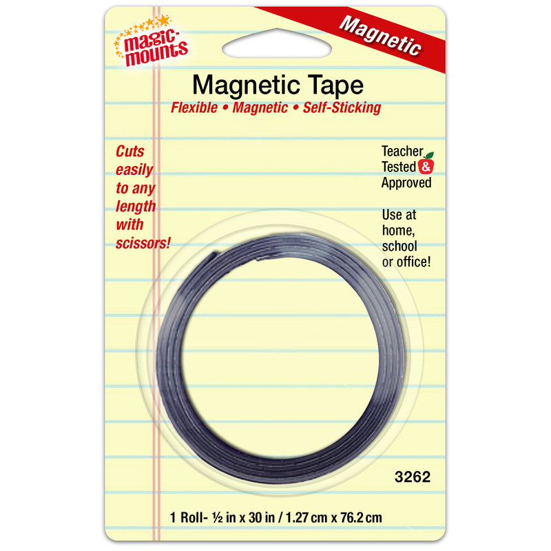 Self-Sticking Magnetic Tape Roll, 1-2" x 30", Pack of 12