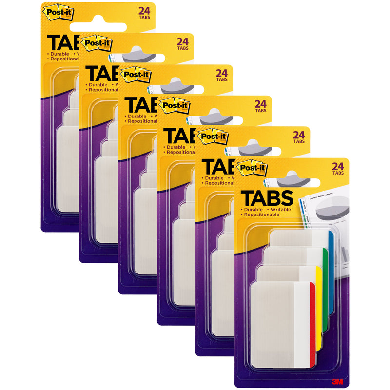 Tabs, Assorted Primary Colors, 24 Per Pack, 6 Packs