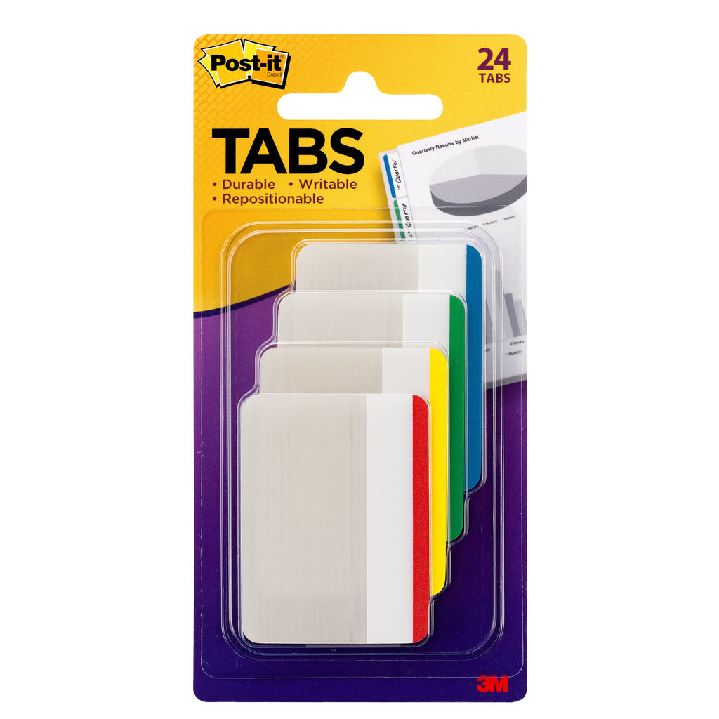 Post-it® Tabs, Assorted Primary Colors, Pack of 24