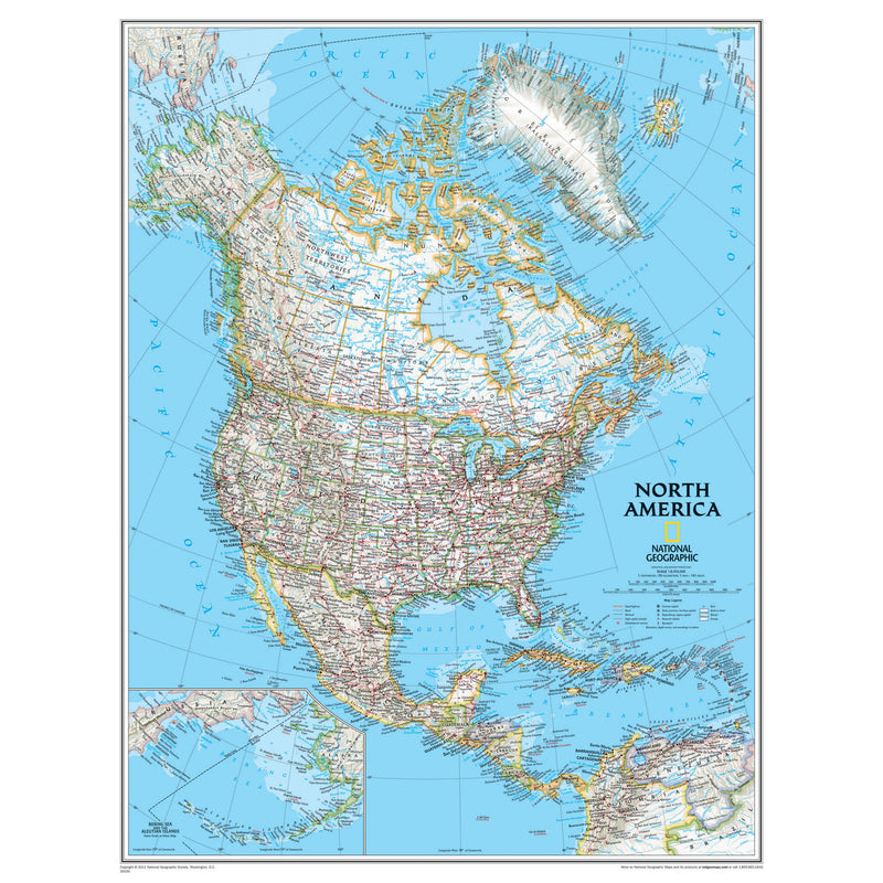 North America Wall Map 24 X 30