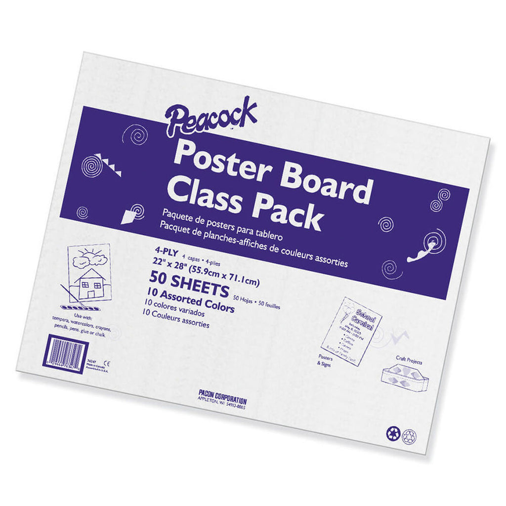 Poster Board 50 Sheets Asst Colors Class Pack 22x28