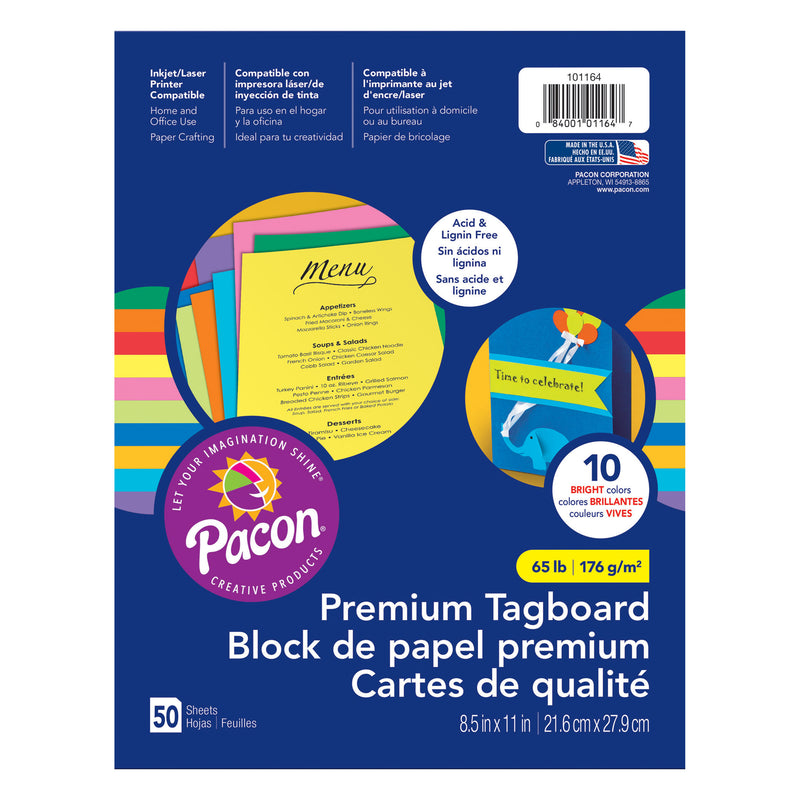 (3 Pk) Premium Tagboard Asstd 8.5x11 Brights 10 Colors 50 Shts