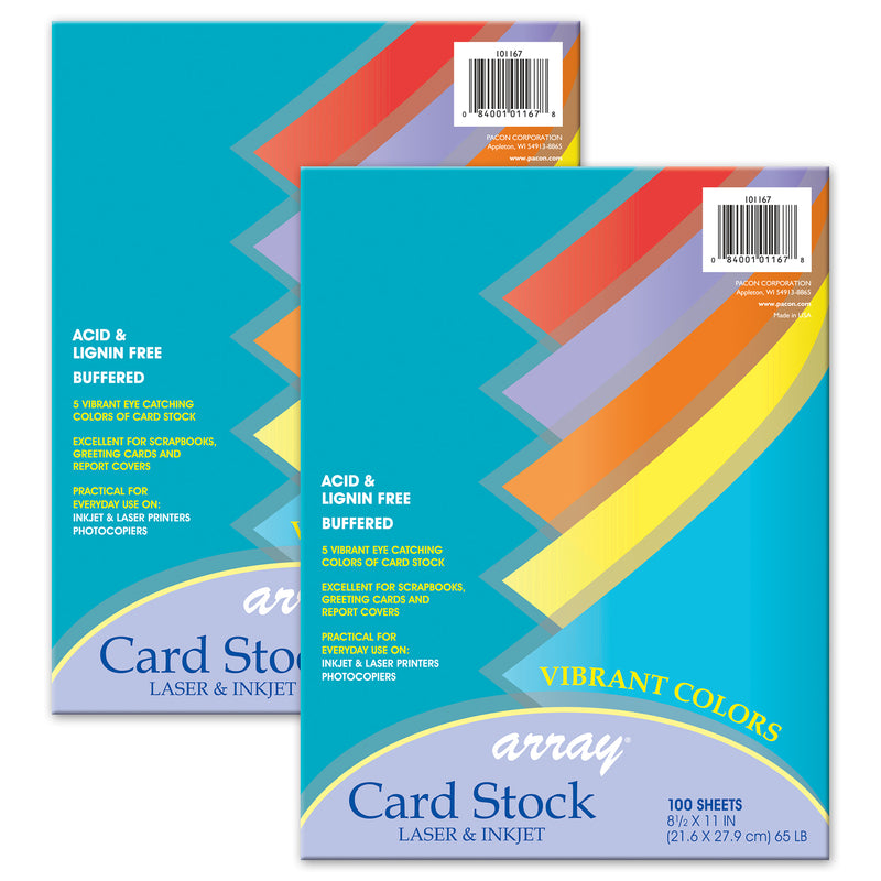 (2 Pk) Array Card Stock Vibrant 100 Sheets 5 Colors