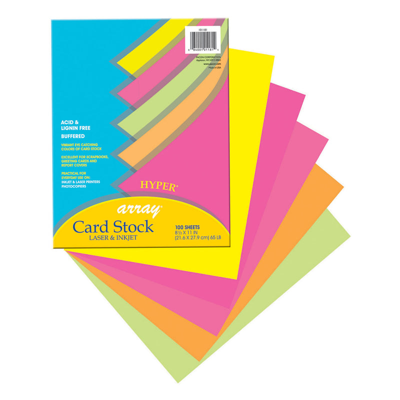 Array Card Stock Hyper 100 Sht Assortment 5 Colors 8- 1-2 X 11