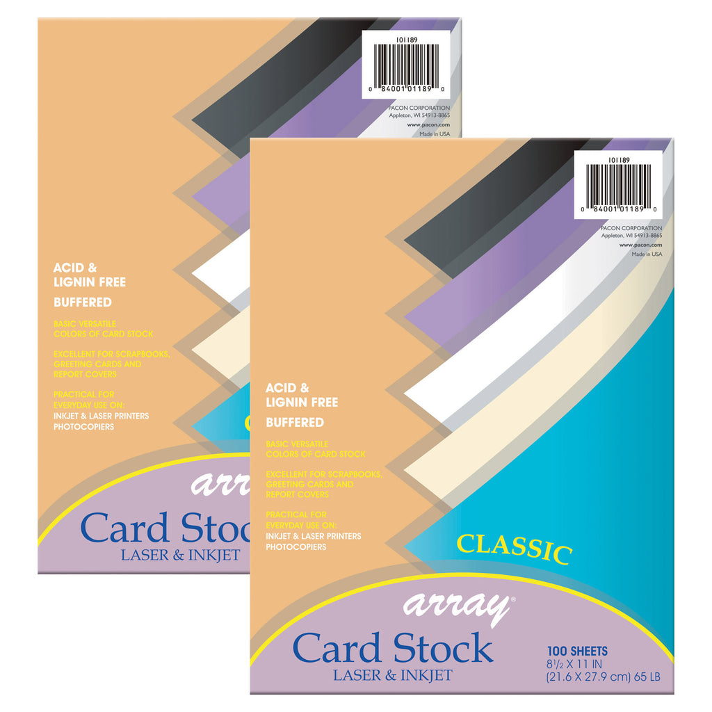 Classic Card Stock, 5 Assorted Colors, 8-1/2" x 11", 100 Sheets Per Pack, 2 Packs
