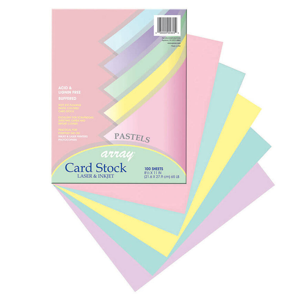 Array Card Stock Pastel 100 Sht 5 Colors 8- 1-2 X 11