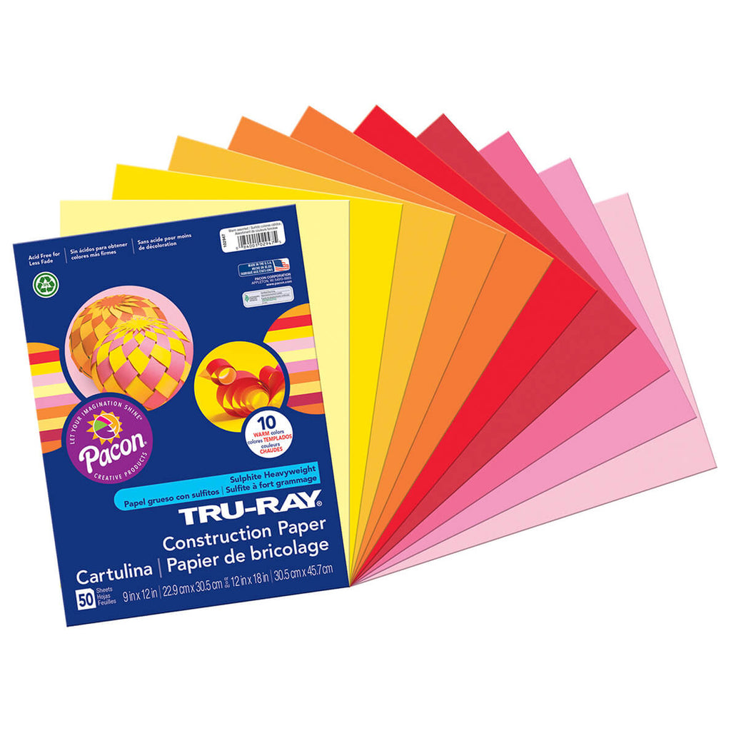 (5 Pk) Tru Ray Warm Assts 9x12 Construction Paper 50sht Per Pk