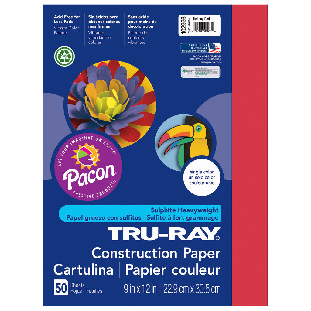 (5 Pk) Tru Ray 9x12 Holiday Red Construction Paper 50sht Per Pk