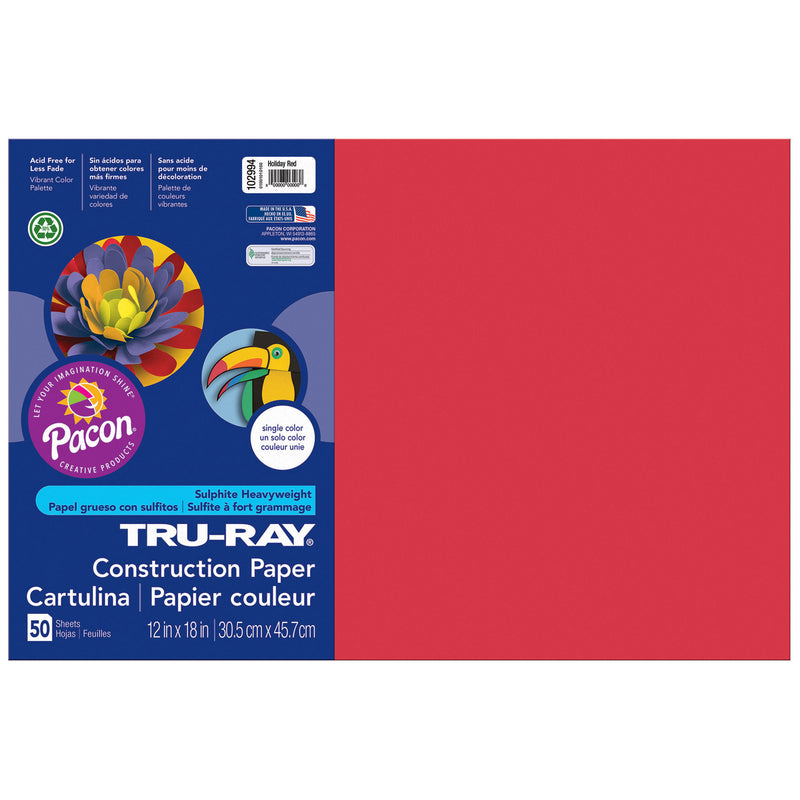 (5 Pk) Tru Ray 12x18 Holiday Red Construction Paper 50sht Per Pk