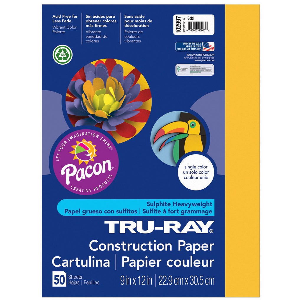 (5 Pk) Tru Ray 9x12 Gold Construction Paper 50sht Per Pk