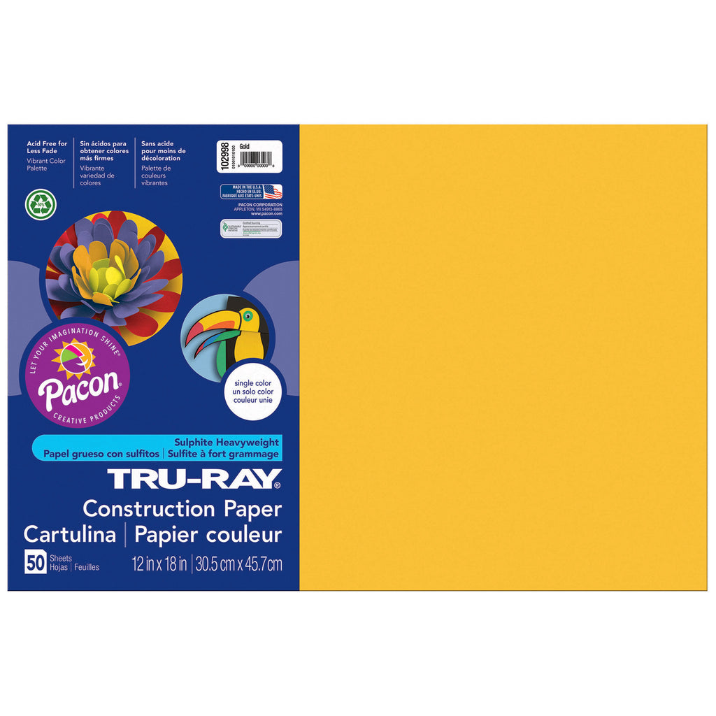 (5 Pk) Tru Ray 12x18 Gold Construction Paper 50sht Per Pk