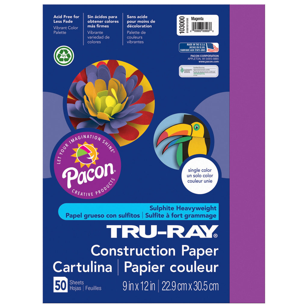 (5 Pk) Tru Ray 9x12 Magenta Construction Paper 50sht Per Pk