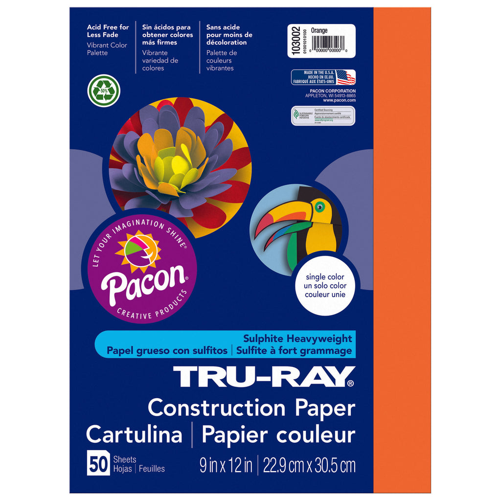 (5 Pk) Tru Ray 9x12 Orange Construction Paper 50sht Per Pk