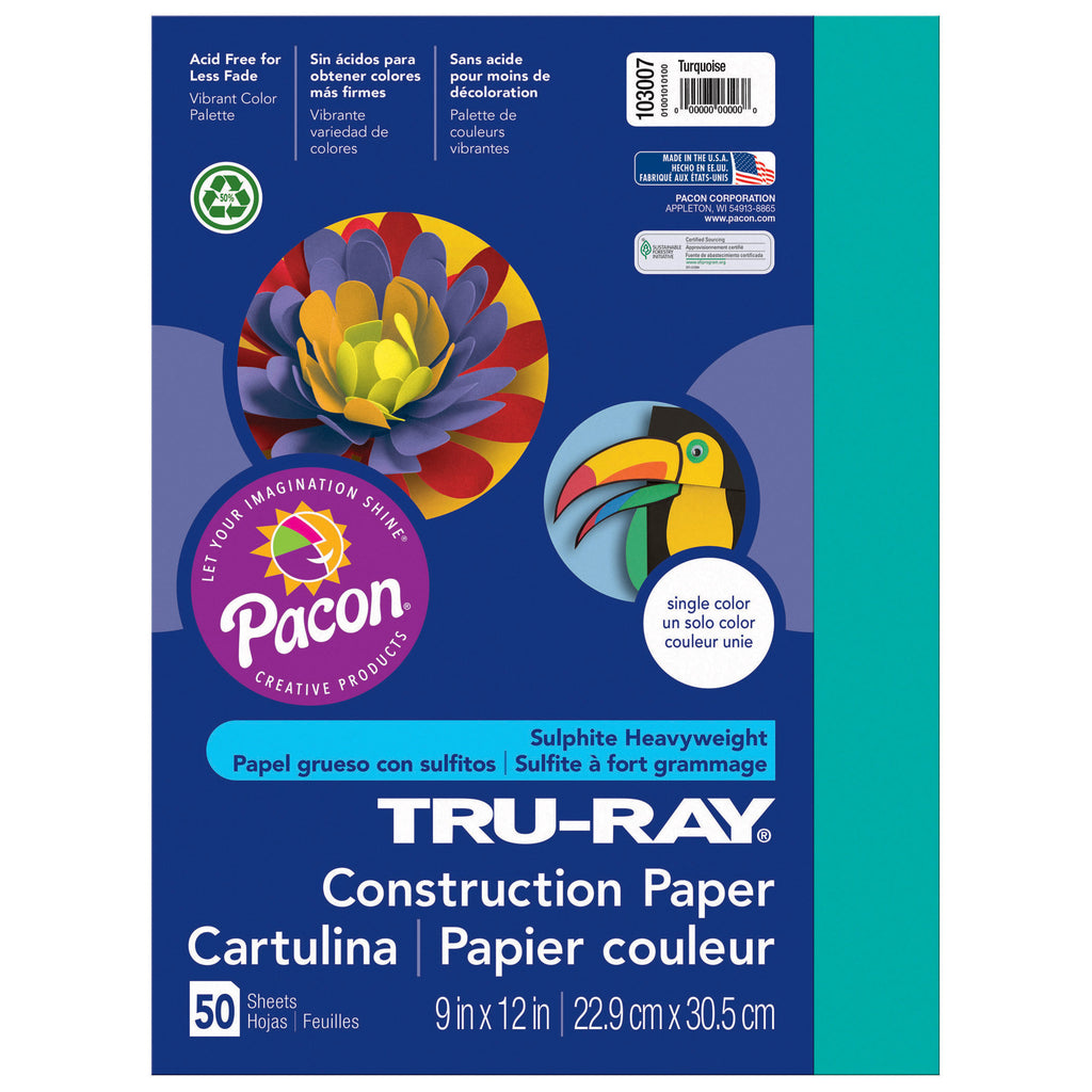 (5 Pk) Tru Ray 9x12 Turquoise Construction Paper 50sht Per Pk