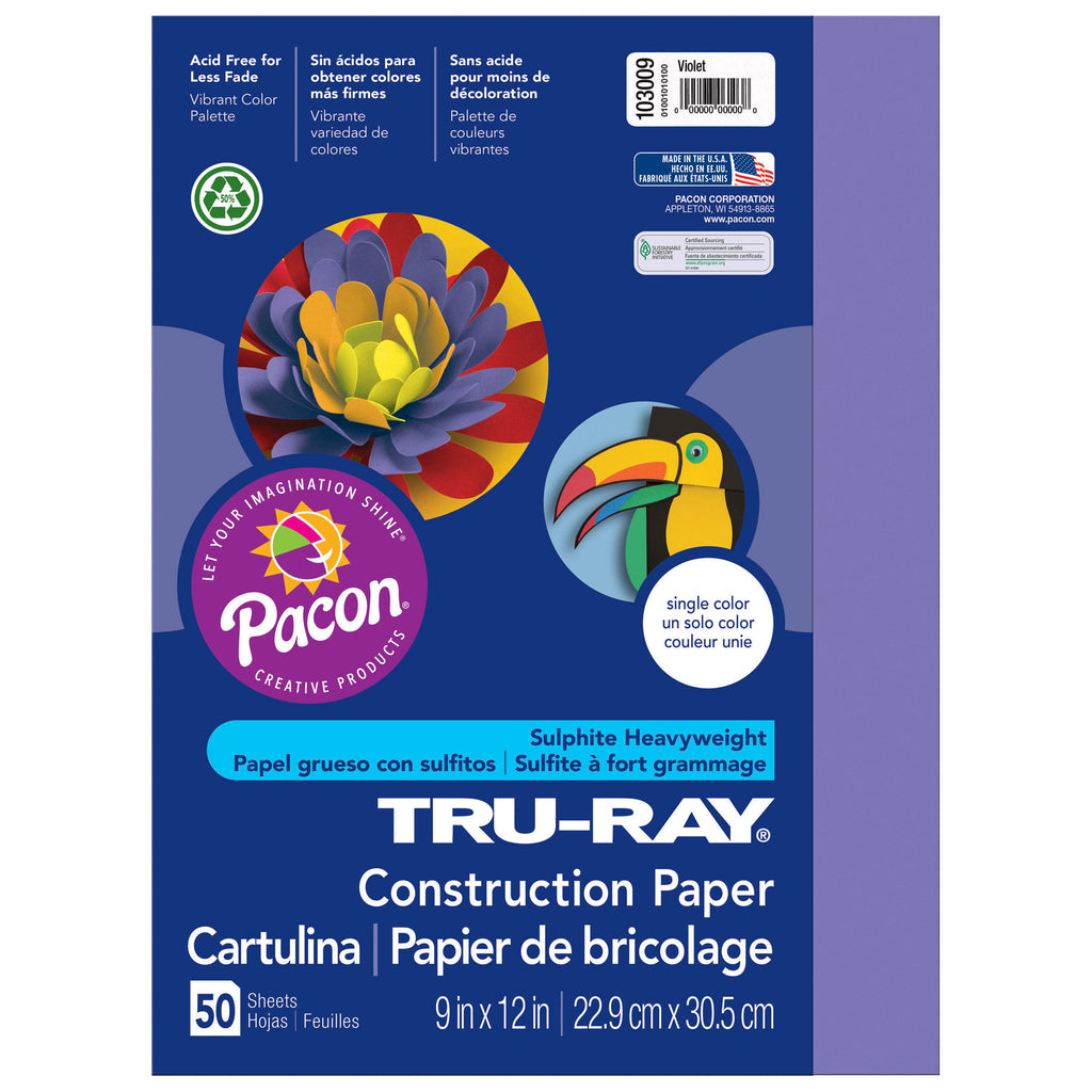 (5 Pk) Tru Ray 9x12 Violet Construction Paper 50sht Per Pk