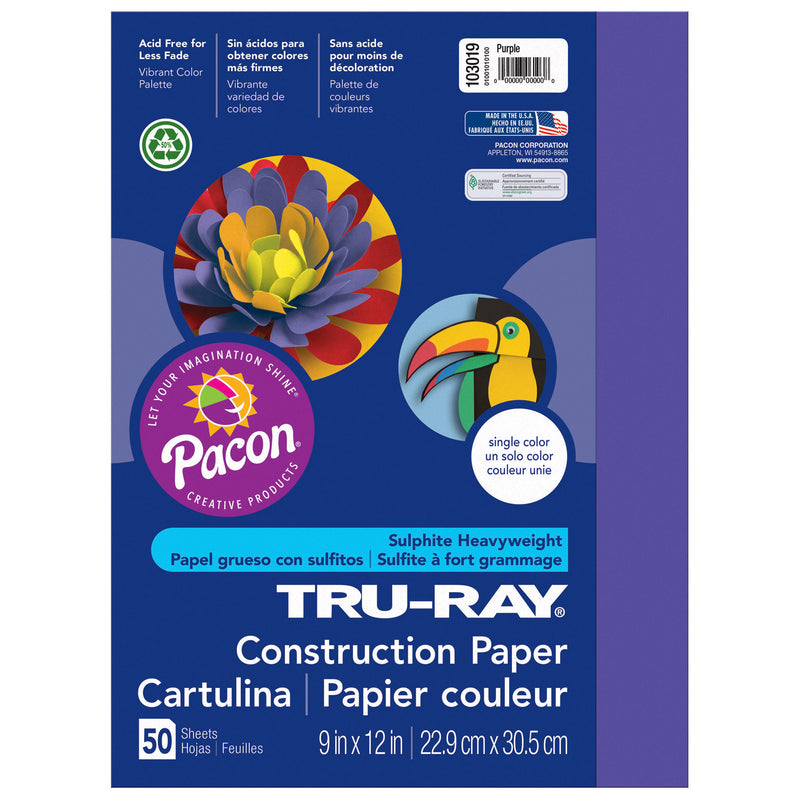 (5 Pk) Tru Ray 9x12 Purple Construction Paper 50sht Per Pk