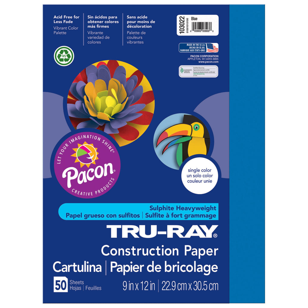 (5 Pk) Tru Ray 9x12 Blue Construction Paper 50sht Per Pk