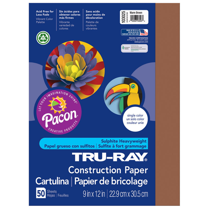 (5 Pk) Tru Ray 9x12 Brown Construction Paper 50sht Per Pk