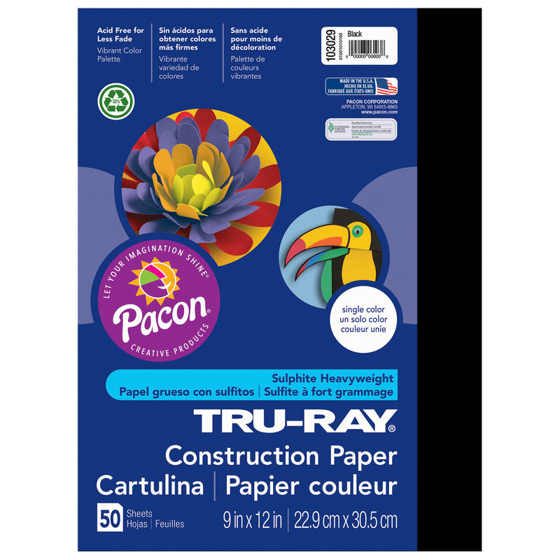 (5 Pk) Tru Ray 9x12 Black Construction Paper 50sht Per Pk