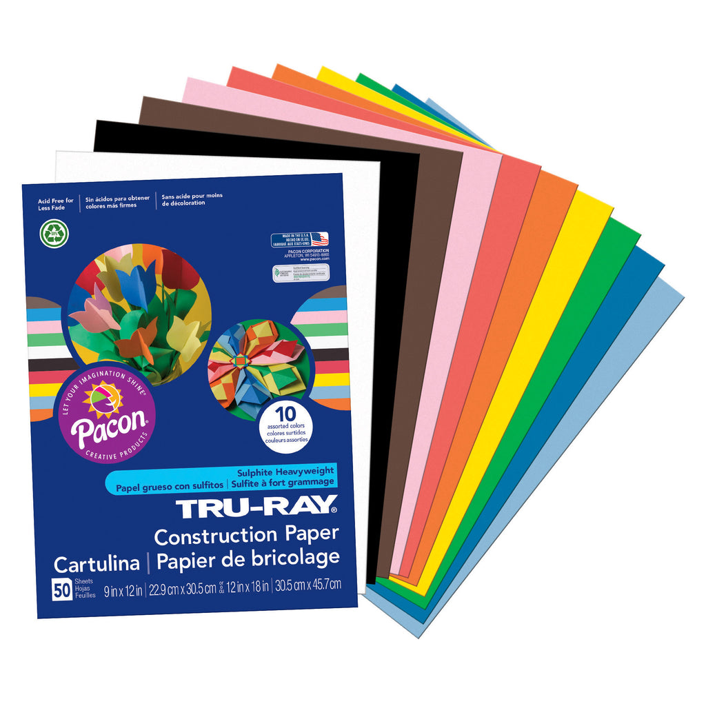 (5 Pk) Tru Ray 9x12 Asst Construction Paper 50sht Per Pk