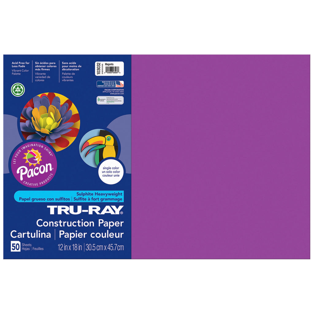 (5 Pk) Tru Ray 12x18 Magenta Construction Paper 50sht Per Pk