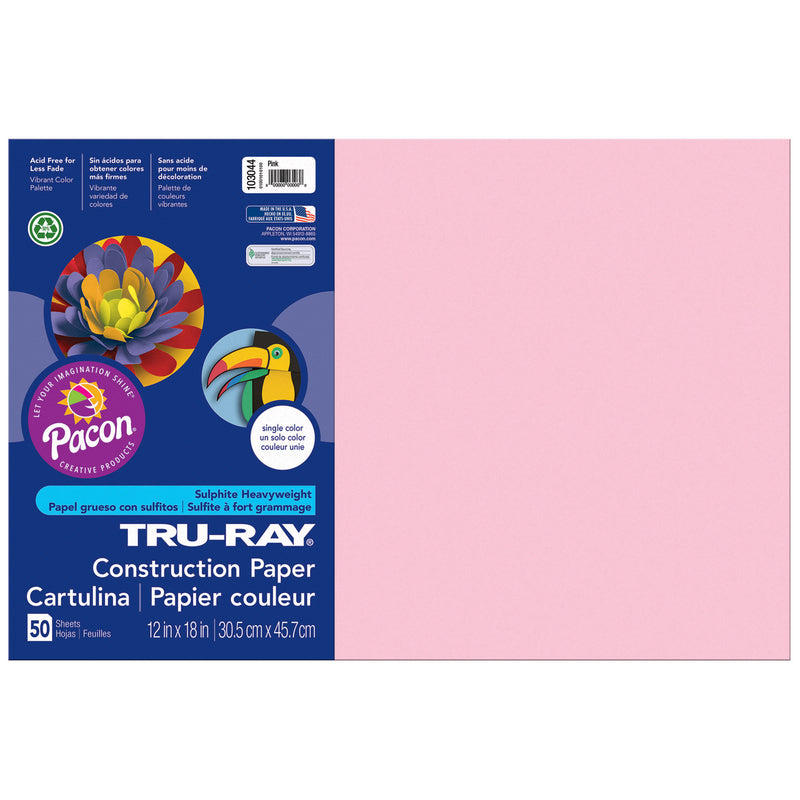 (5 Pk) Tru Ray 12x18 Pink Construction Paper 50sht Per Pk