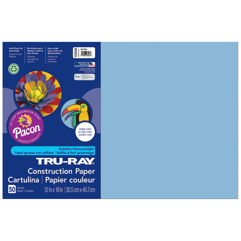 (5 Pk) Tru Ray 12x18 Sky Blue Construction Paper 50sht Per Pk