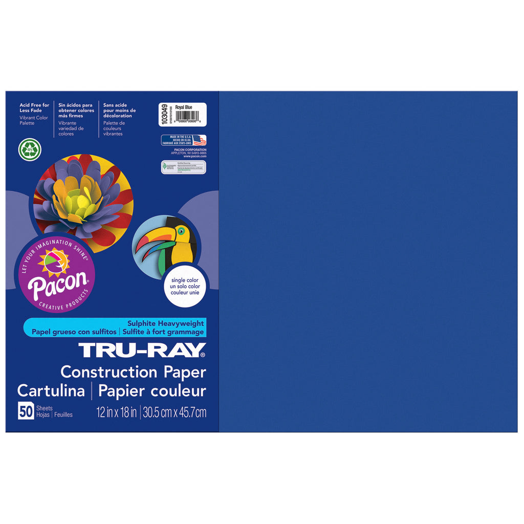 (5 Pk) Tru Ray 12x18 Royal Blue Construction Paper 50sht Per Pk