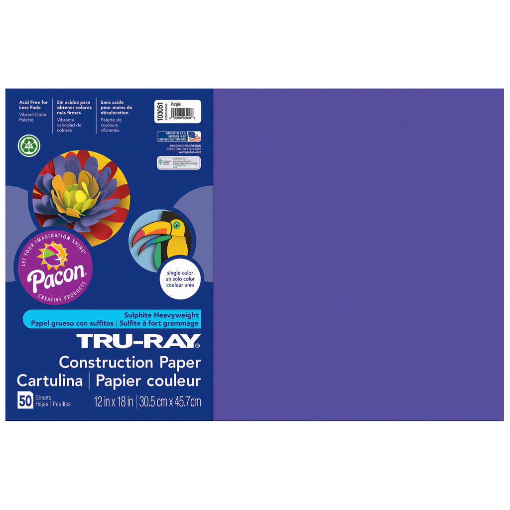 (5 Pk) Tru Ray 12x18 Purple Construction Paper 50sht Per Pk