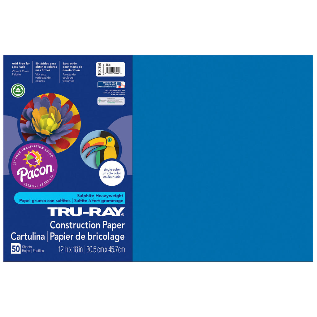 (5 Pk) Tru Ray 12x18 Blue Construction Paper 50sht Per Pk