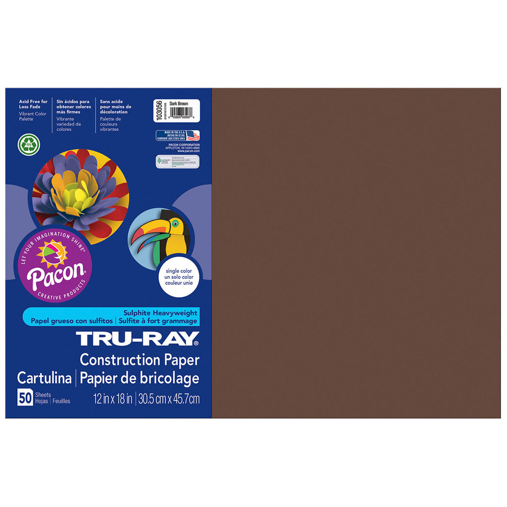 (5 Pk) Tru Ray 12x18 Dark Brown Construction Paper 50sht Per Pk