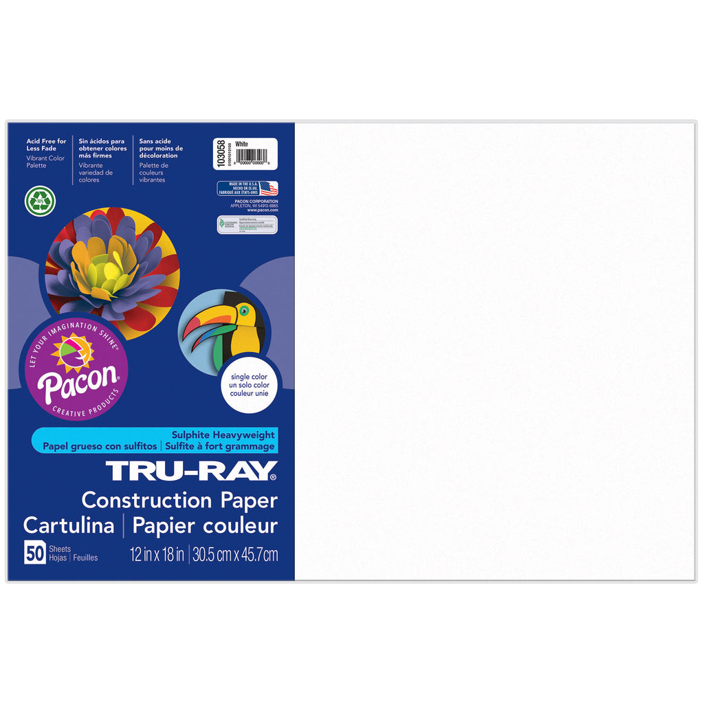 (5 Pk) Tru Ray 12x18 White Construction Paper 50sht Per Pk