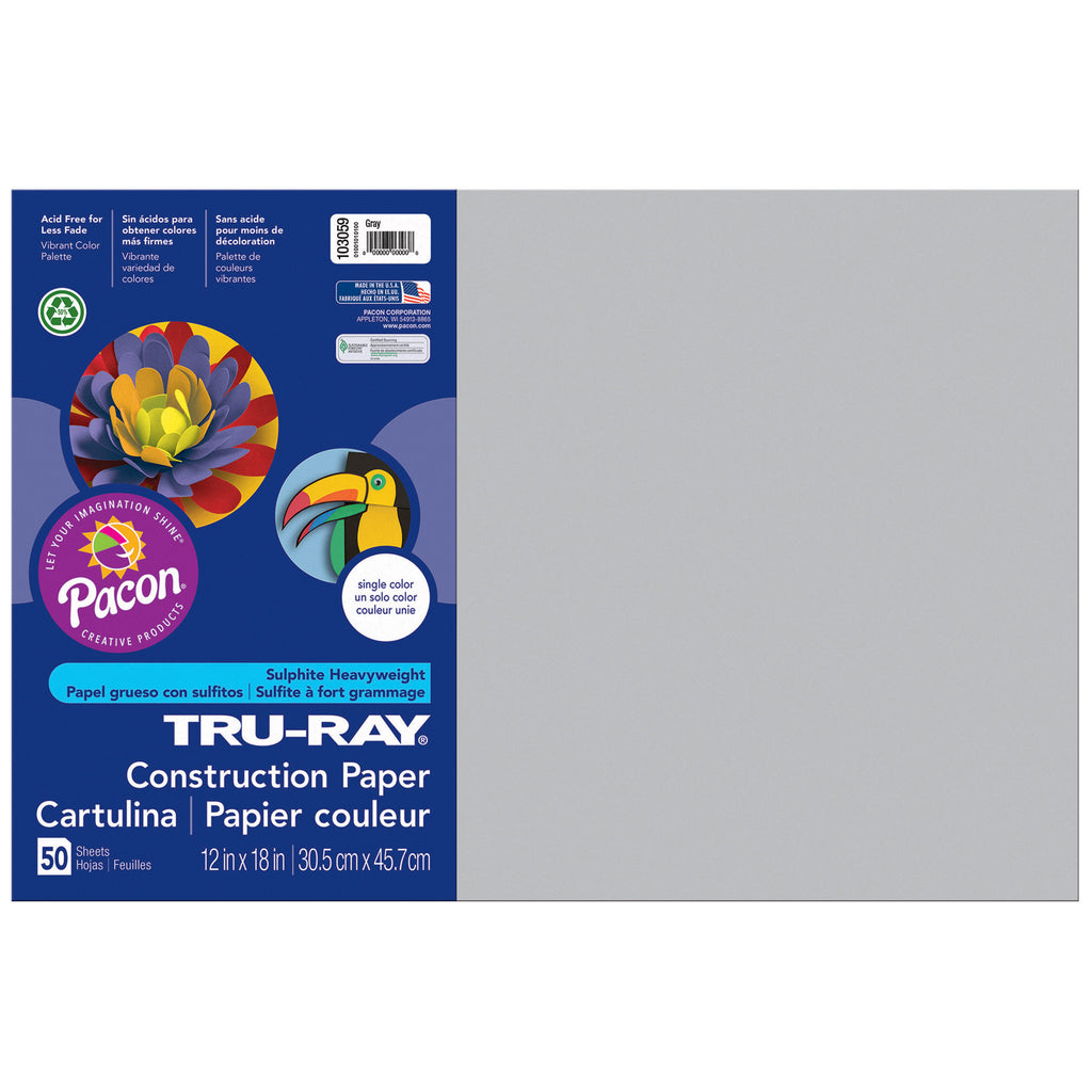 (5 Pk) Tru Ray 12x18 Gray Construction Paper 50sht Per Pk