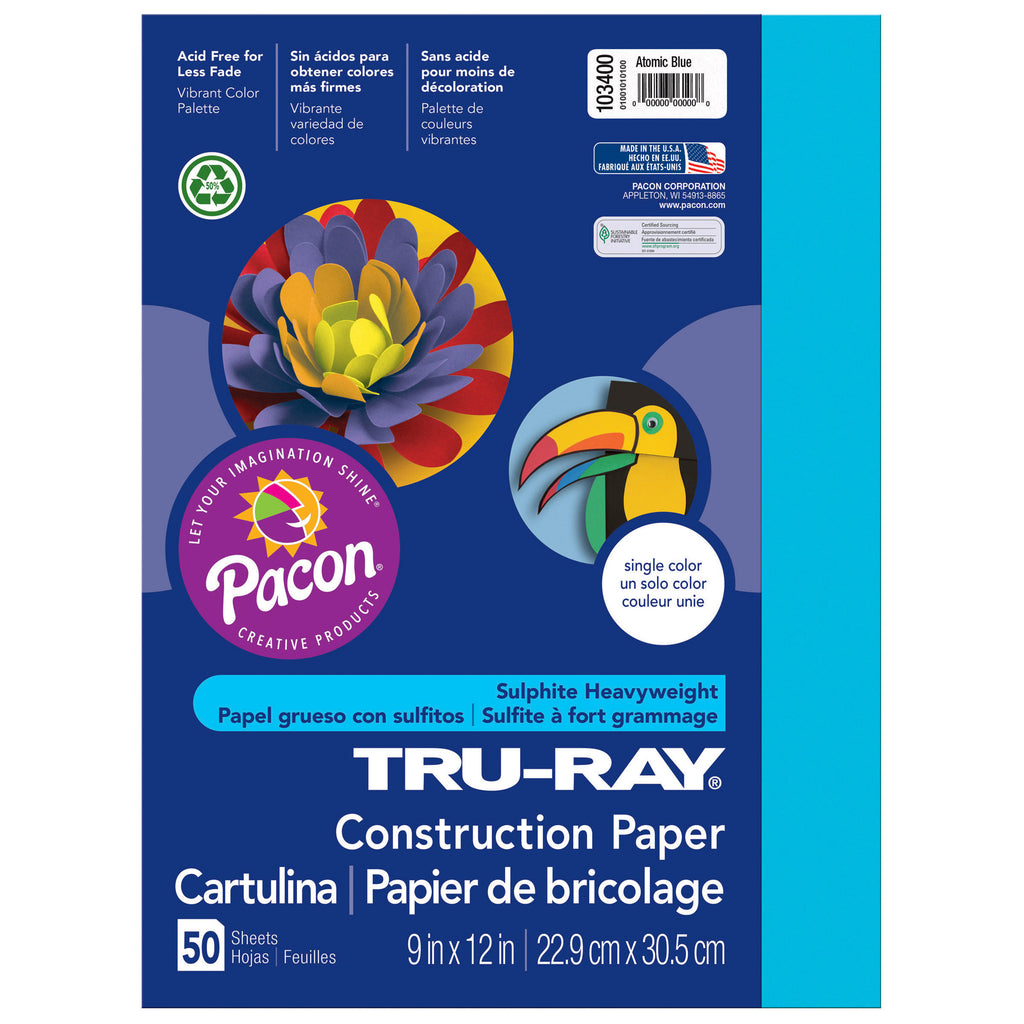 (5 Pk) Tru Ray Atomic Blue 9x12 Fade Resistant Construction Paper