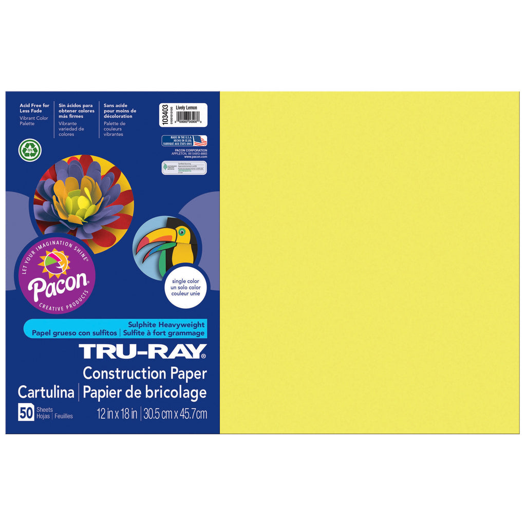 Tru Ray Lively Lemon 12x18  Fade Resistant Construction Paper