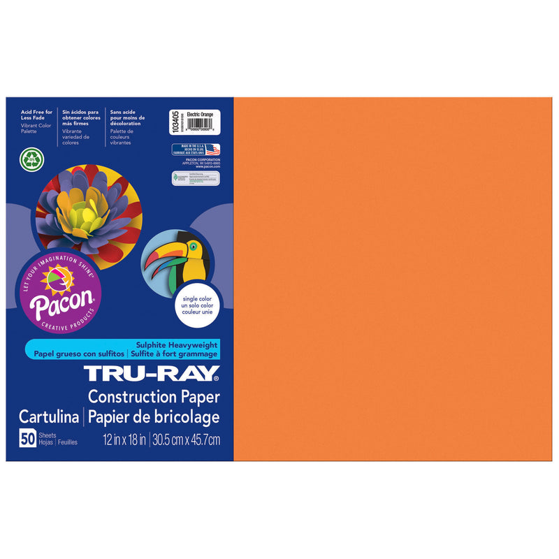 (3 Pk) Tru Ray Electric Org 12x18 Fade Resistant Construction Paper