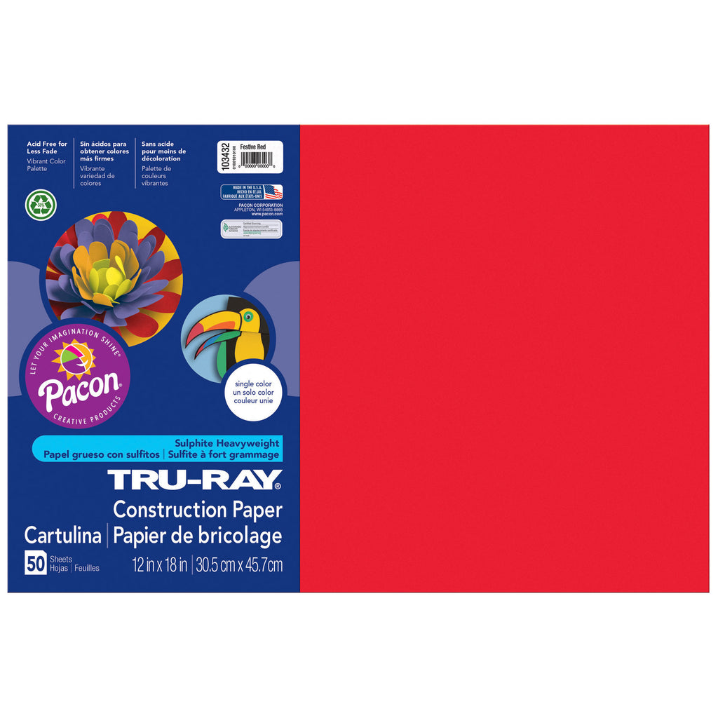 (5 Pk) Tru Ray 12x18 Festive Red Construction Paper 50sht Per Pk