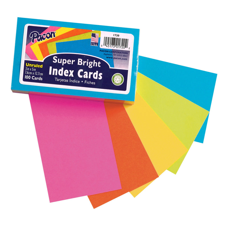 (6 Pk) Super Bright Index Cards 3x5 Unrule