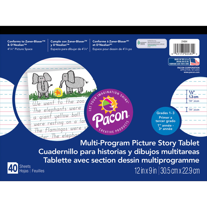 (6 Ea) Picture Story Paper 1-2in Rule Long 40 Sht Per Pk 12x9