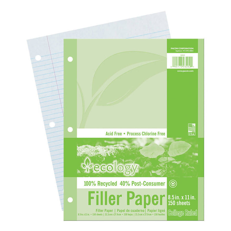 (6 Pk) Ecology Recycled Filler Paper 150sh 9-32in College Ruled