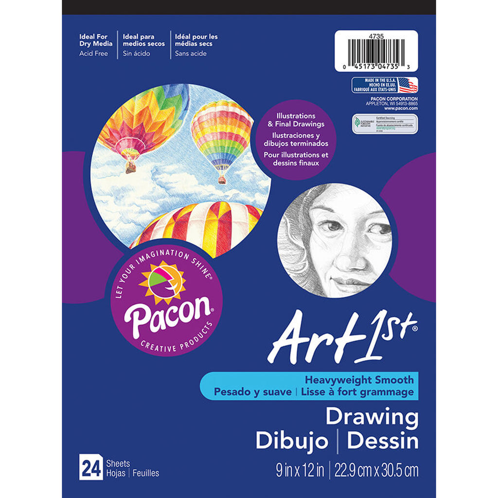 (6 Ea) Art1st Drawing Pad 9x12 24sht Per Pk Wht