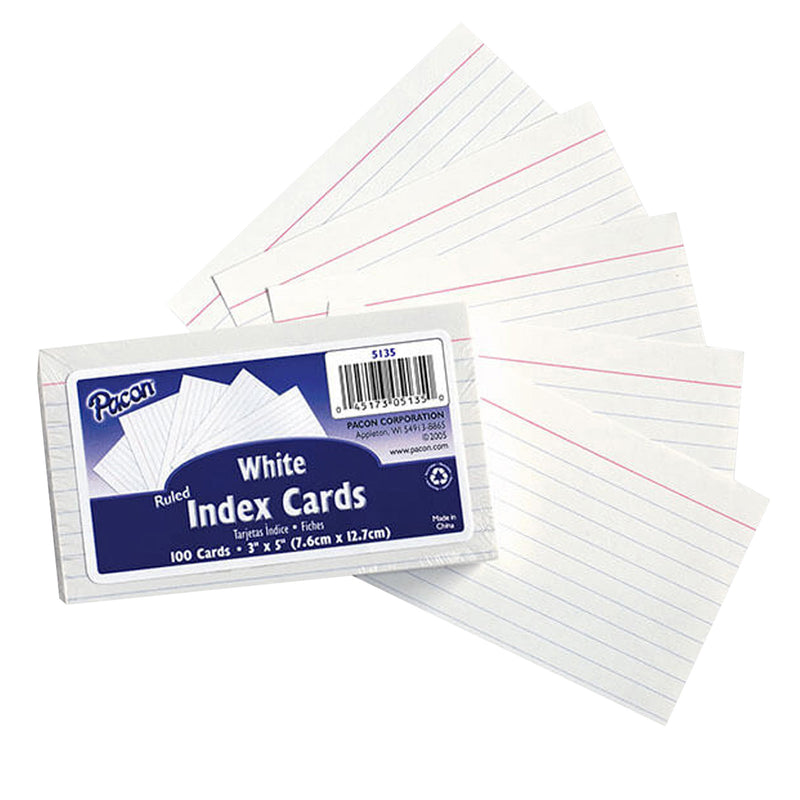 (12 Pk) White 3x5 Ruled Index Cards 100 Per Pk